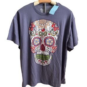 Woman's Purple Graphic Dia De Los Muertos Sugar Skull T-Shirt - Medium - NWT